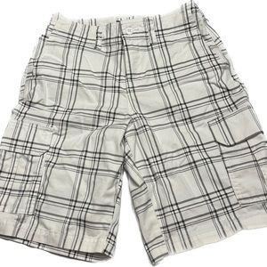 George Men’s White with Black Stripes Plaid Cargo Shorts Waist 30
